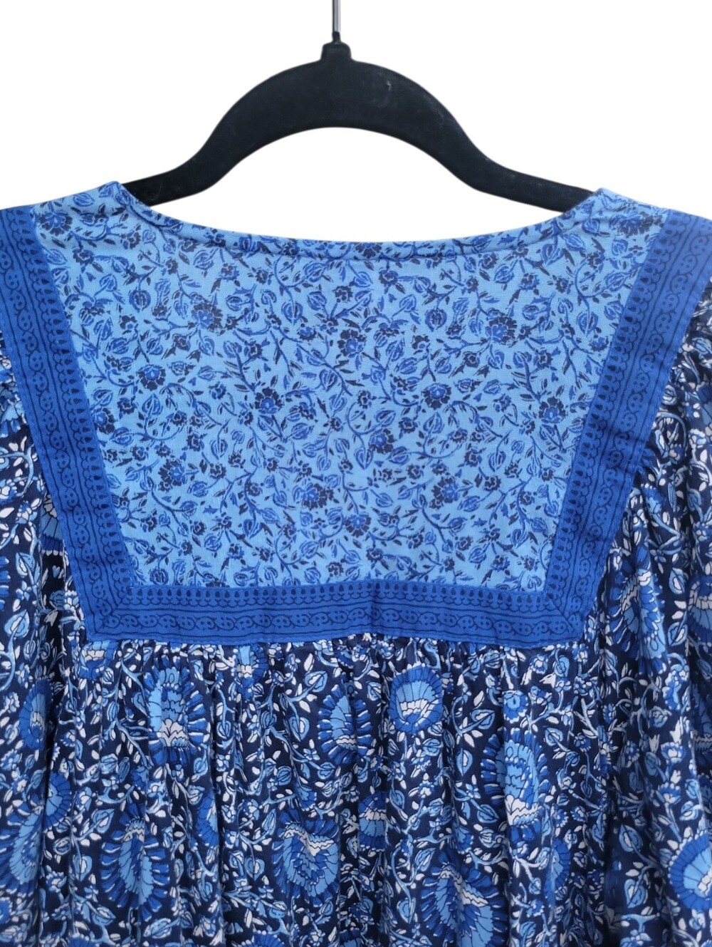 Old Navy Blue Floral Peasant Babydoll Mini Dress Size Sm Boho Cotton Puff Sleeve - Picture 4 of 16
